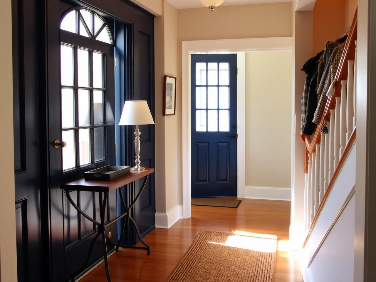 A Western-style entryway with a panelled front door
